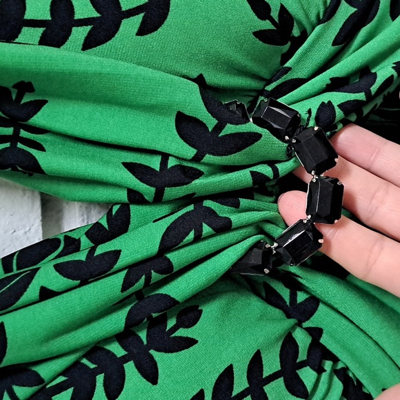 My Michelle Green/Black Gem Detail Formal Halter Dress. Size Medium - Picture 3 of 11